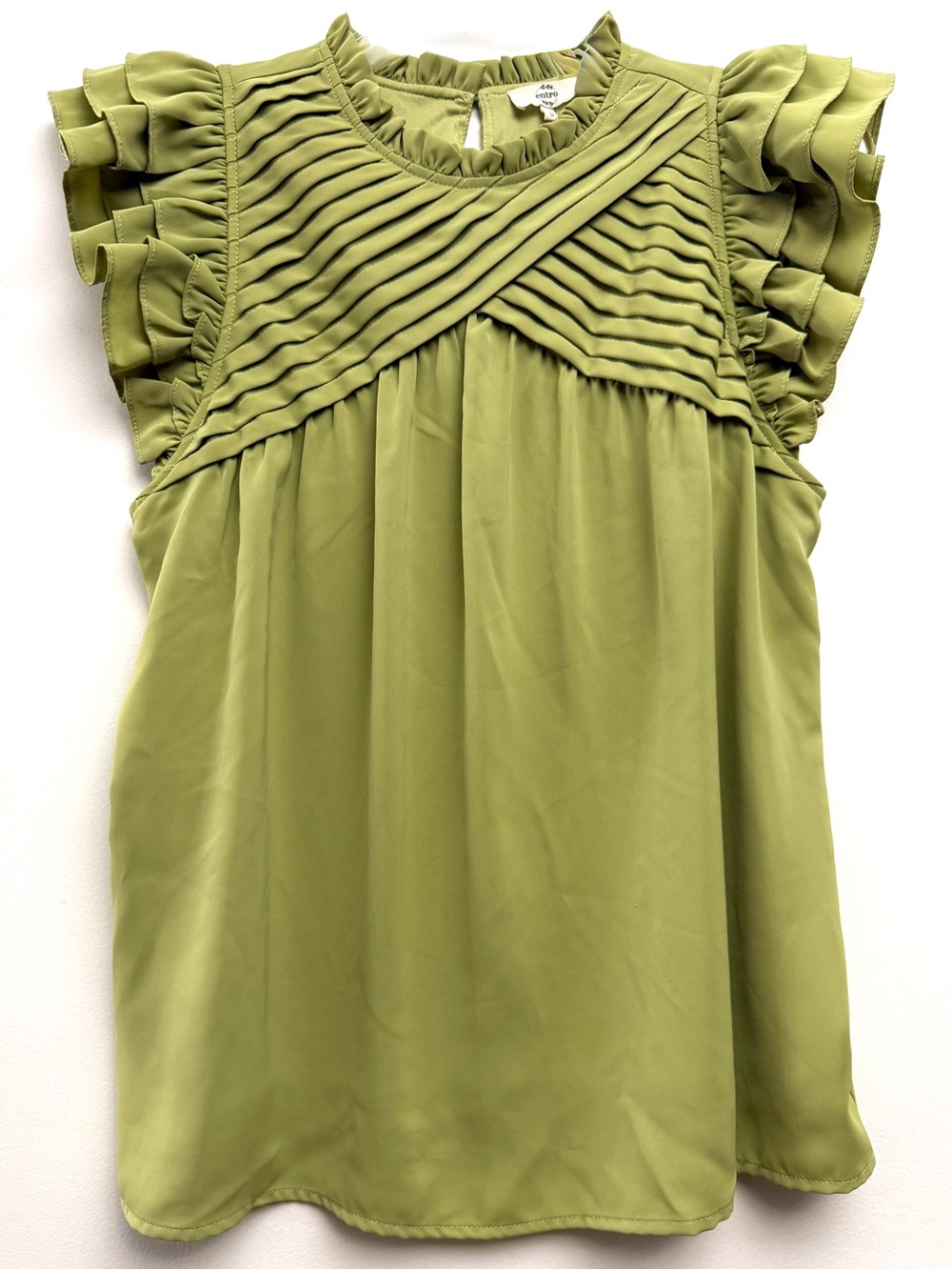 entro Olive 🫒 Green Pleated Ruffle Sleeve Blouse